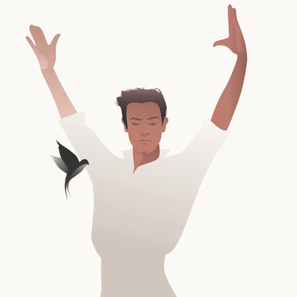 Espagnol Flamenco Danseur Homme Vol Avaler Sur Fond Blanc — Image vectorielle