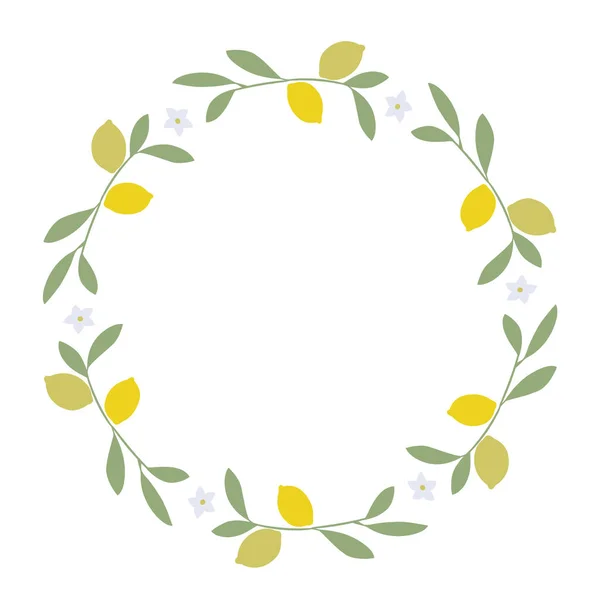 白色背景上的叶子 柠檬和柠檬花的花环 — 图库矢量图片