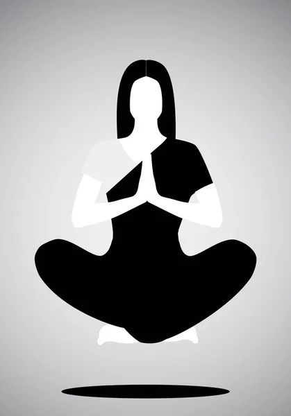 Ikon Gadis Melakukan Yoga Atau Meditasi Mengambang Atas Bayangannya - Stok Vektor
