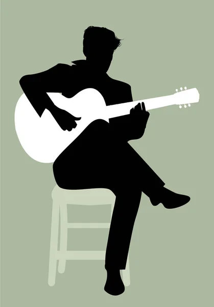 Силуэт Испанского Гитариста Играющего Фламенко Сидящего Стуле — стоковый вектор