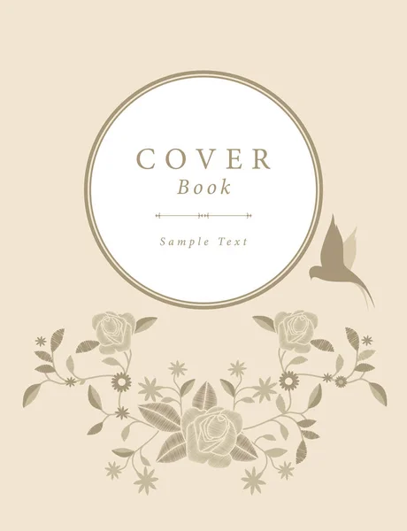 Cubierta Libro Con Marco Bordado Decorativo Vector Estilo Vintage Con — Vector de stock