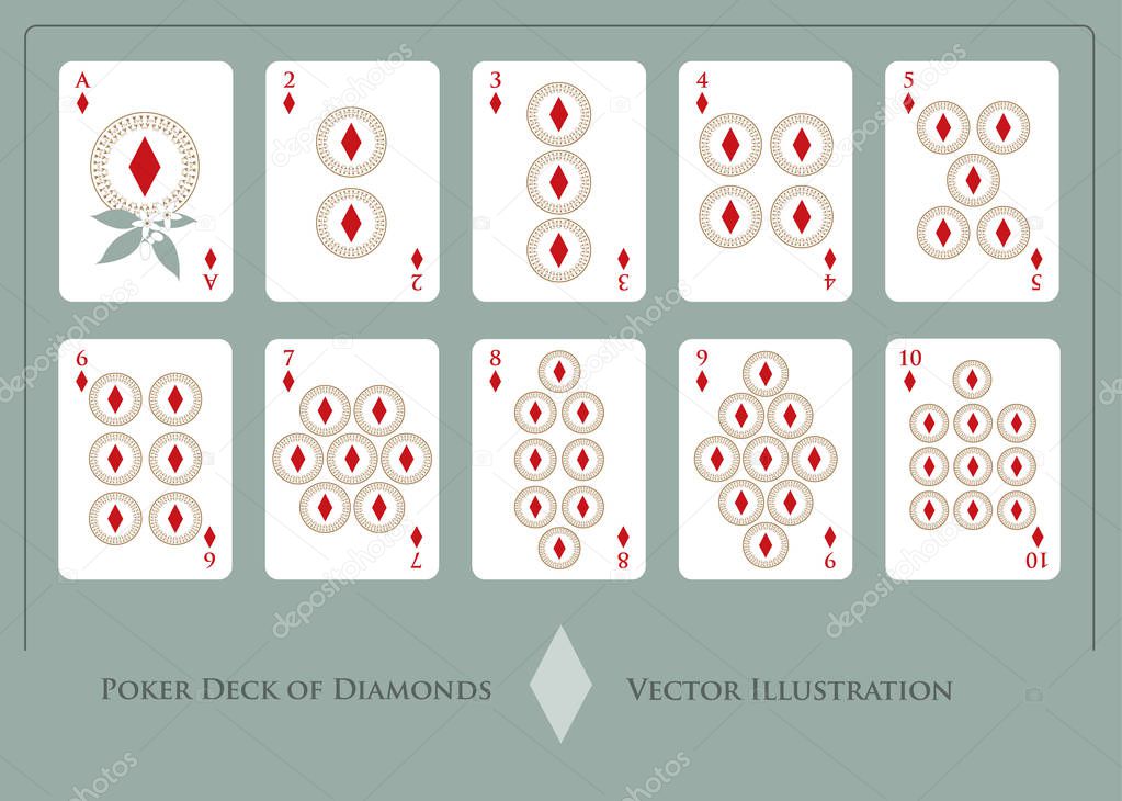 Deck of diamonds From Ace to ten of diamonds. Golden Deck