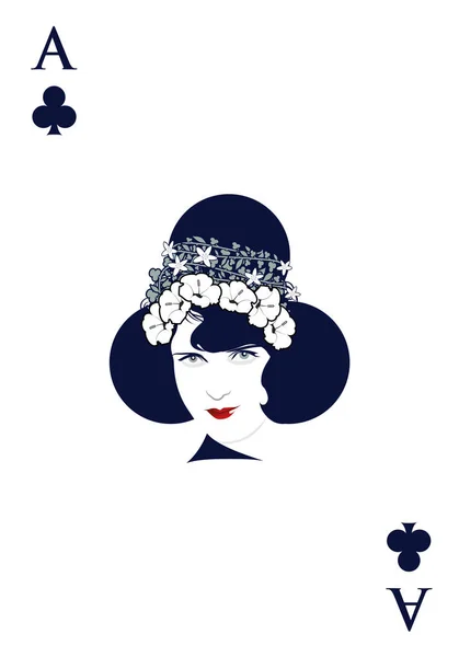 Des Clubs Avec Visage Femme Couronne Florale Sur Ses Cheveux — Image vectorielle