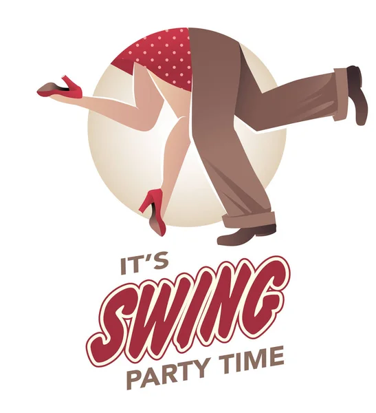 Jest Czas Imprez Swing Nogi Mężczyzny Kobiety Sobie Retro Ubrania — Wektor stockowy