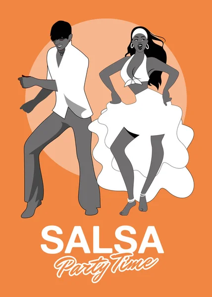 Hora Fiesta Salsa Pareja Joven Bailando Música Latina Salsa Merengue — Vector de stock