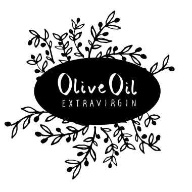 Siyah çerçeve, el yazısı metin çevrili zeytin dalı tarafından el ile çizilmiş izole üzerinde beyaz arka plan