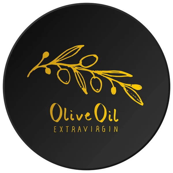 Olivenzweig Mit Von Hand Gezeichneten Olivenblättern Und Handgeschriebenem Text Golden — Stockvektor