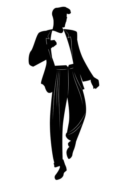 Silhouette Man Dancing New Wave Music Wearing Clothes Style 80S — Stock Vector