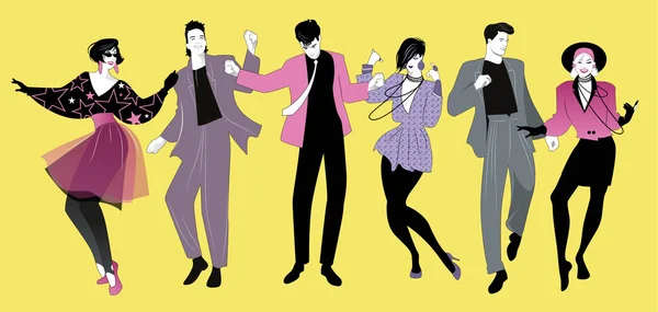 Young People Dancing New Wave Music Wearing Clothes Style 80S — ストックベクタ