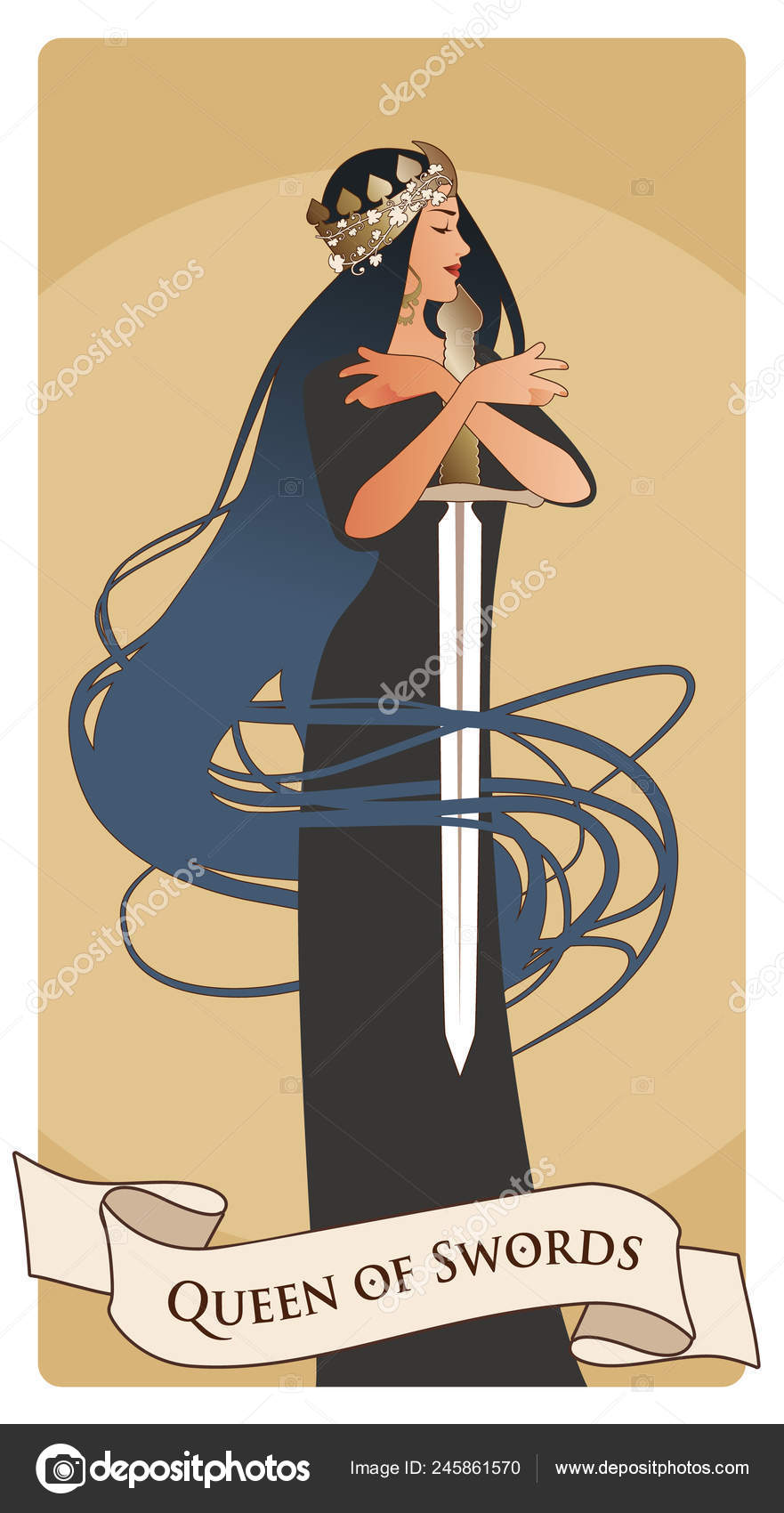 Nine of swords. Tarot cards. Eight crossed swords and a hand grasping a  sword tip Stock Vector