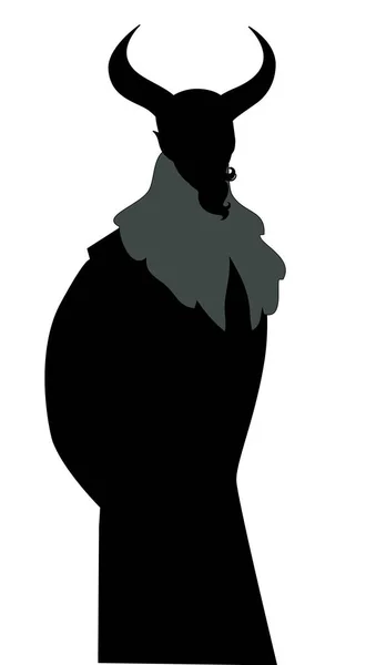 悪魔のシルエット古い時代からマスクと大きな角、口ひげ、ひげと質素な衣服を身に着けている男、白い背景に孤立 — ストックベクタ