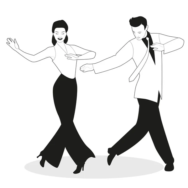 Casal jovem vestido com roupas retro, torneira de dança, swing ou estilo Broadway, isolado em fundo branco — Vetor de Stock