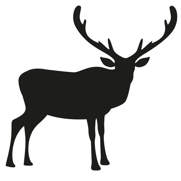 Силуэт оленей с большими рогами, изолированный на белом фоне — стоковый вектор