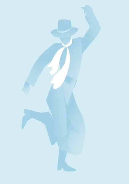 Silhouet van gaucho met hoed dansen typische dans van Zuid-Amerika, geïsoleerd op witte achtergrond — Stockvector