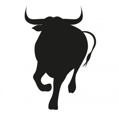Önünde beyaz arka plan üzerinde izole boğa silueti. Metin veya resim için boş alan.