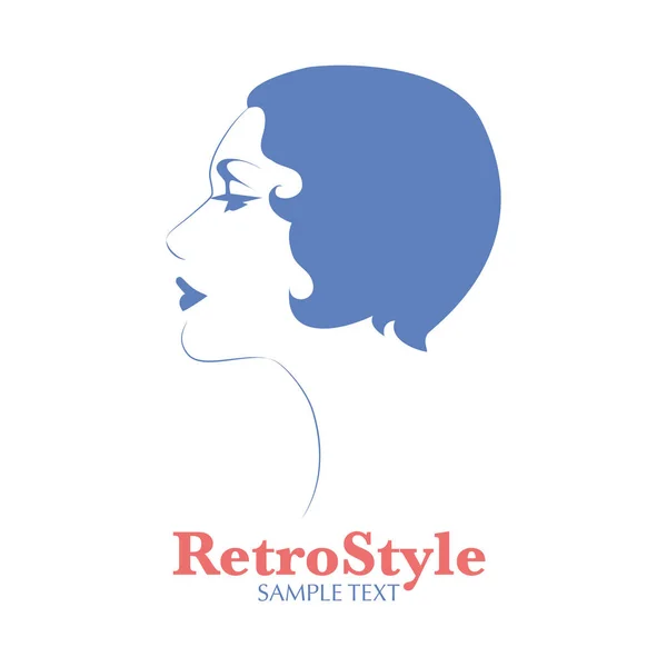 Icono o avatar de cara de mujer en posición de perfil y peinado de los años 20 o 30, aislado sobre fondo blanco — Vector de stock