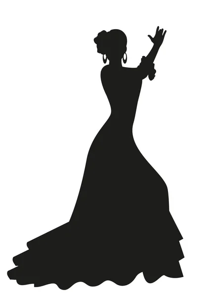 Silhouette della ballerina spagnola di flamenco che balla isolata su sfondo bianco — Vettoriale Stock