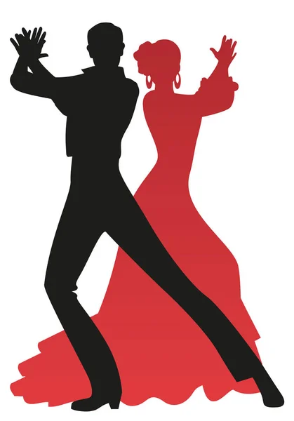 Silhouette von ein paar Flamenco-Tänzern, die die Palmen spielen, isoliert auf weißem Hintergrund — Stockvektor