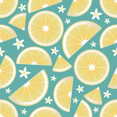 Limon dilimleri ve portakal çiçeği çiçekleri Dikişsiz desen