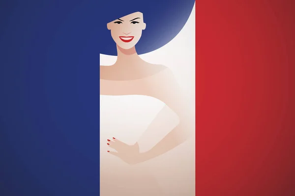 Ilustración de la hermosa mujer francesa integrada en la bandera de Francia — Vector de stock