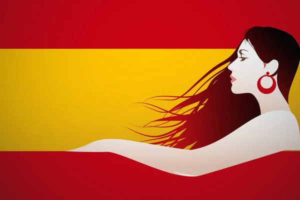 Ilustração da bela mulher espanhola integrada na bandeira da Espanha —  Vetores de Stock