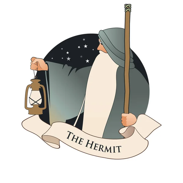 Major Arcana Emblem Tarot Card. The Hermit. — Stock Vector