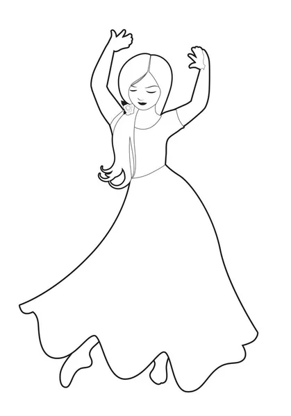 Menina cigana com flor no cabelo dançando flamenco, isolado no fundo branco — Vetor de Stock