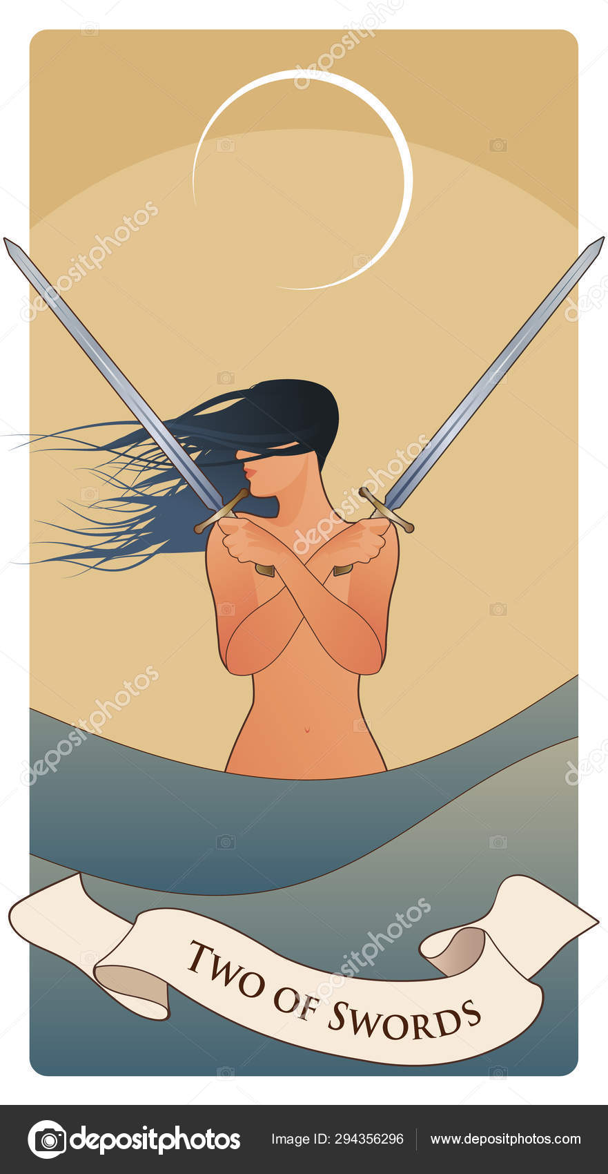 Nine of swords. Tarot cards. Eight crossed swords and a hand grasping a  sword tip Stock Vector