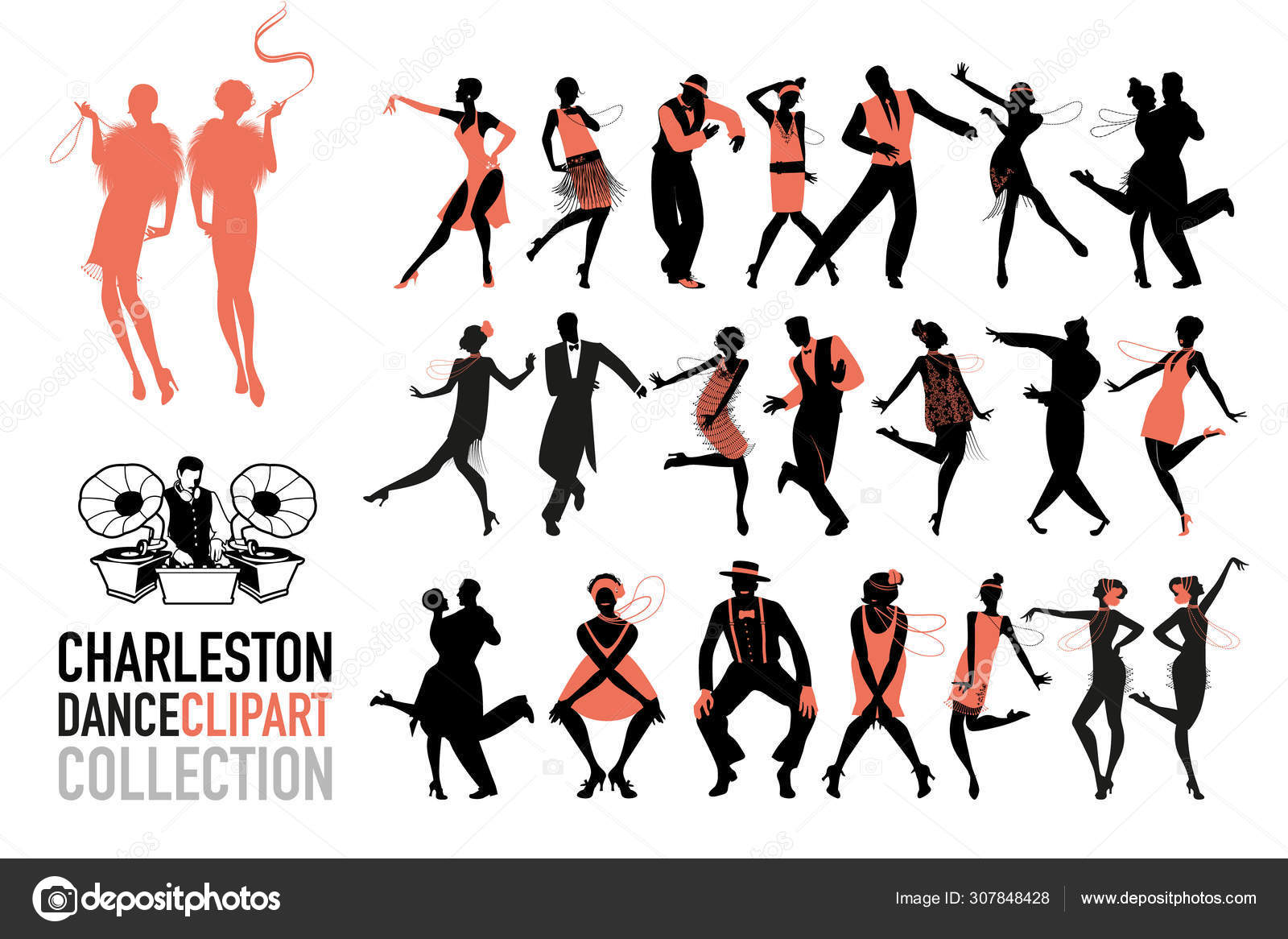チャールストンダンスクリップアートコレクション。白い背景に隔離されたジャズダンサーのセット. ストックベクター ©LaInspiratriz  307848428, image size:1600x1166