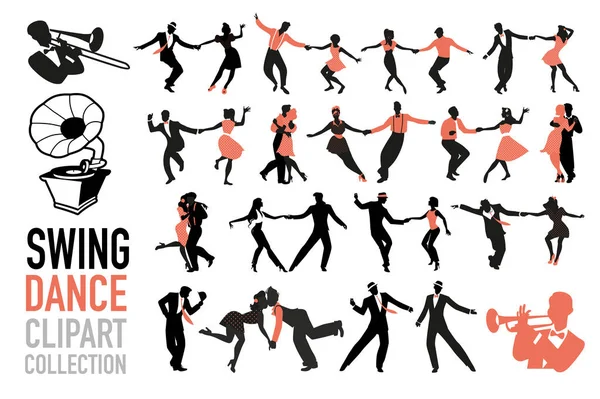 Collezione Swing Dance Clipart. Set di danzatori swing isolati su sfondo bianco . — Vettoriale Stock