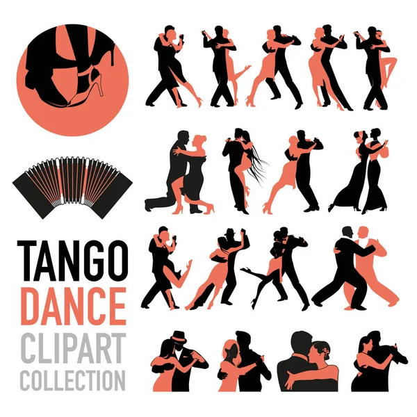 Colección de cortometrajes de baile Tango. Conjunto de parejas de bailarines de tango aislados sobre fondo blanco . — Vector de stock