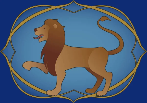 Zodiac Teken Met Leo Rampante Leeuw Binnen Een Sierlijst Middeleeuwse — Stockvector