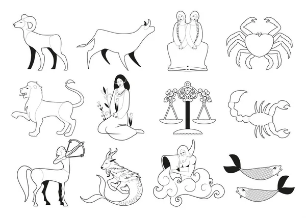 Illustrations Collections Signes Zodiaque Style Médiéval Isolé Sur Fond Blanc — Image vectorielle