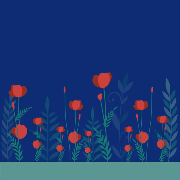 Цветочный Фон Упрощенных Стилизованных Растений Цветов Мака — стоковый вектор