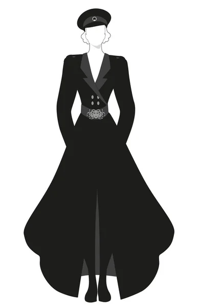 レトロなミリタリースタイルの服を着たエレガントな女性 メデューサ頭飾りベルト — ストックベクタ