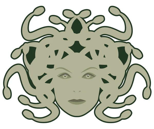 Head Medusa Mythological Creature Human Appearance Hair Snakes Isolated White — Stock Vector