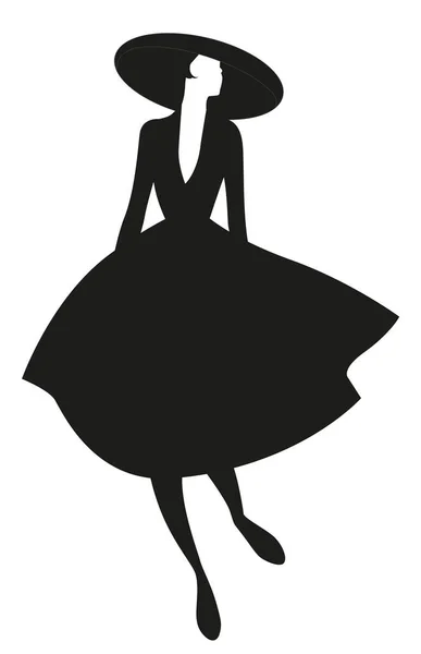 Σιλουέτα Της Κομψής Γυναίκας Ντυμένη Στο Στυλ Της Δεκαετίας Του — Διανυσματικό Αρχείο