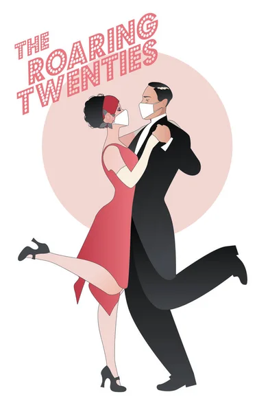 Vingt Ans Rugissants Couple Dansant Charleston Portant Des Vêtements Rétro — Image vectorielle