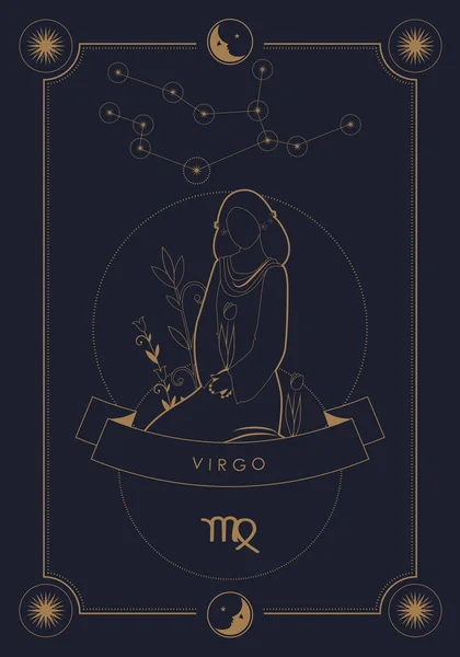 Astrologické Znamení Zvěrokruhu Souhvězdí Symbol Plakátová Ilustrace Rámem Měsíce Hvězd — Stockový vektor