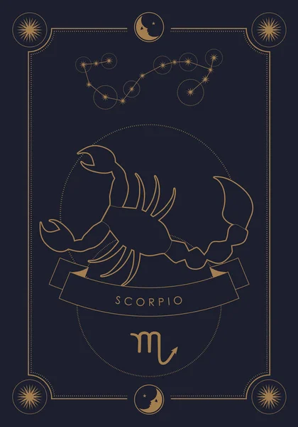 Astrological Zodiac Sign Constellation Symbol Poster Illustration Moon Stars Frame — Stock Vector