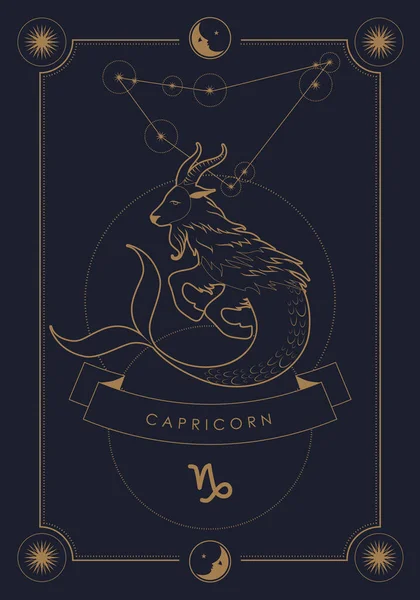 Signo Zodiacal Astrológico Constelación Símbolo Ilustración Póster Con Marco Luna — Vector de stock