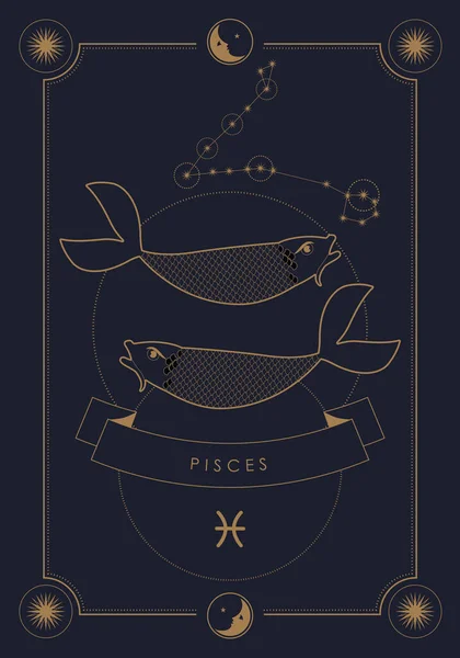 Astrologisches Tierkreiszeichen Konstellation Und Symbol Poster Illustration Mit Mond Und — Stockvektor