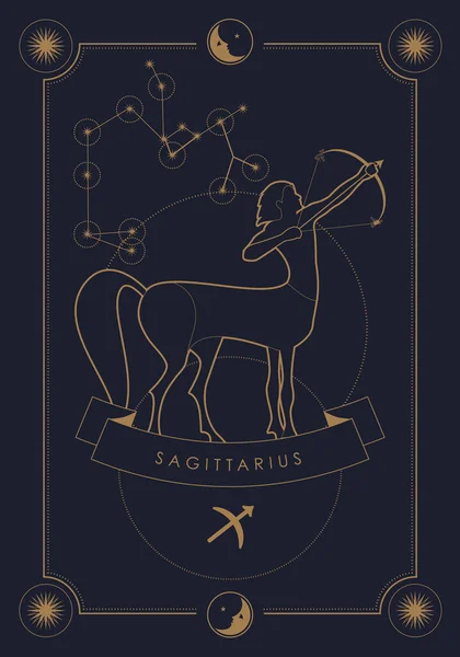 Signo Zodiacal Astrológico Constelación Símbolo Ilustración Póster Con Marco Luna — Vector de stock