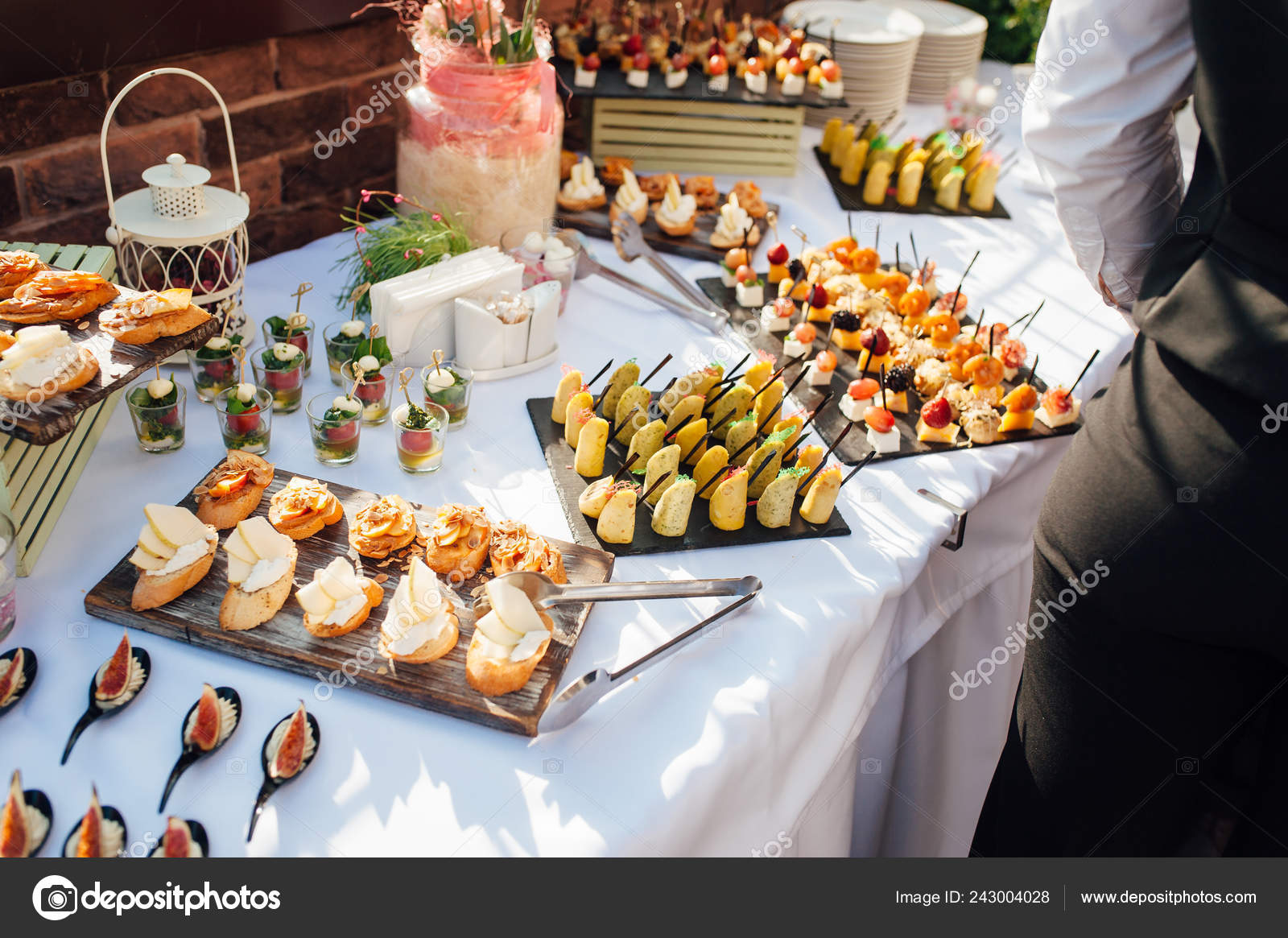 Delicious Snacks Wedding Reception Table Luxury Restaurant Shrimps