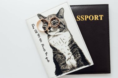 yeni evliler alyans ile a kedi komik pasaport kapağında