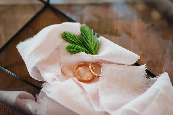 Dos anillos de oro en una elegante caja de cristal . —  Fotos de Stock