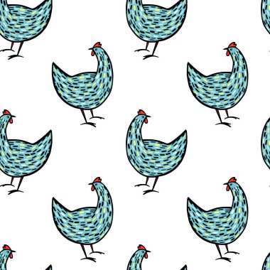 Elle çizilmiş kümes hayvanları desen