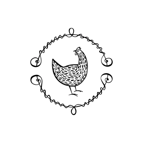 Χέρι συρμένο κοτόπουλο έμβλημα — Διανυσματικό Αρχείο