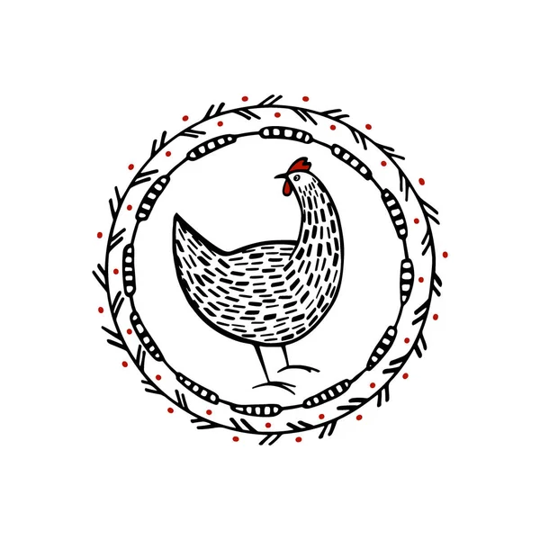 Emblema de pollo dibujado a mano — Archivo Imágenes Vectoriales