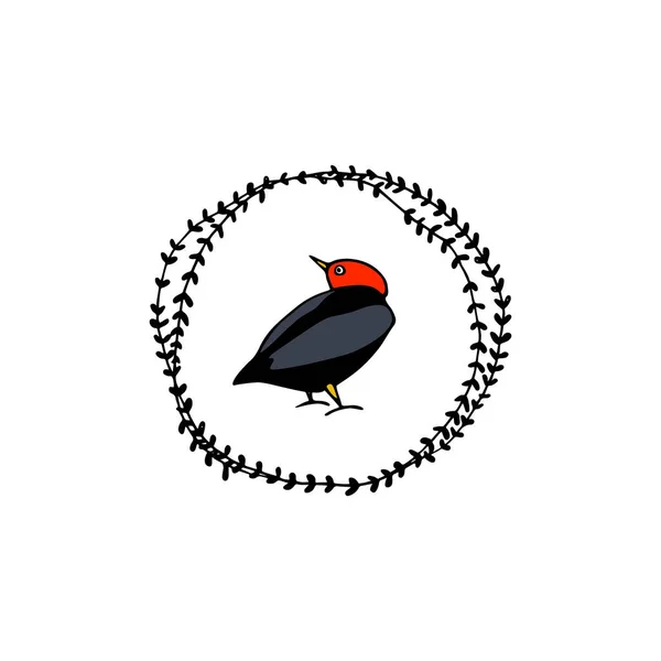 Emblema de pássaro floral desenhado à mão —  Vetores de Stock